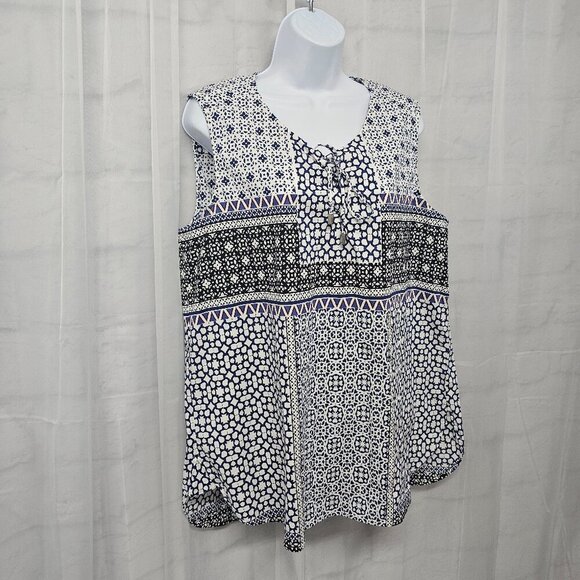 Liz Claiborne Blue White Floral Boho Tank Hippie Festival  XL - Picture 5 of 11